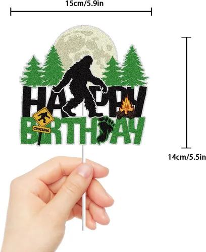 Vista 2 de Bigfoot - Decoración para pastel de cumpleaños con temática de Pie grande, decoración de tartas de bosque de selva y selva, suministros