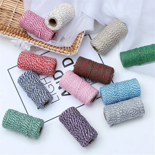 Vista 5 de 1 rollo de cuerda de algodón colorida de 0.0787 in de 109 yardas, cuerda para panaderos, manualidades DIY, envoltura de regalos, Navidad, boda #02