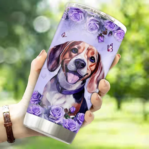 Vista 3 de Regalos personalizados de Beagle para mujeres, esposa, hija, mamá, niña, vaso de acero inoxidable aislado de 20 onzas, taza de viaje, taza de café