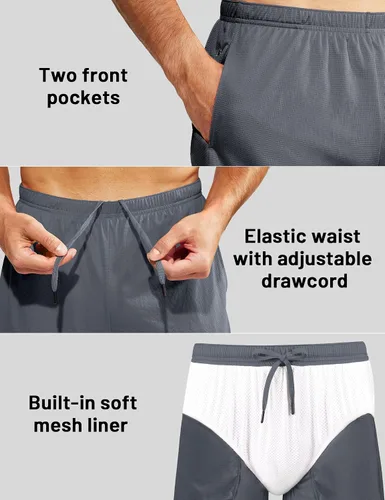 Vista 3 de MIER Pantalones cortos deportivos para hombre, para correr, gimnasio, entrenamiento, 5 pulgadas, de secado rápido, pantalones cortos ligeros