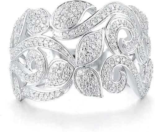 Vista 2 de Santuzza Anillo de plata de ley 925 con patrón de vid y hojas de circonita cúbica blanca para mujer
