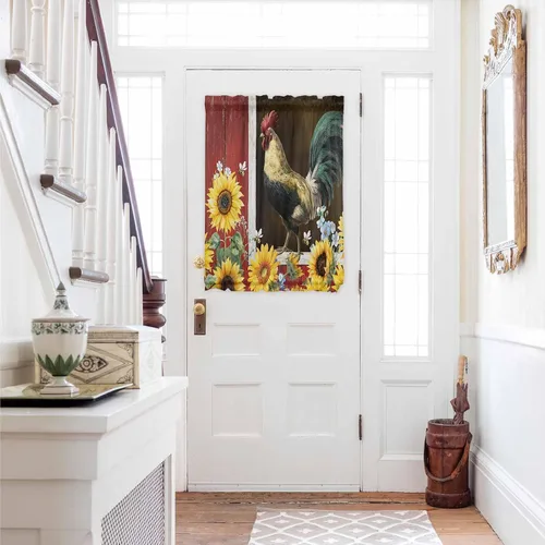 Vista 34 de Cortinas de puerta francesa de Navidad para ventana de puerta, panel de cortina con bolsillo para barra con alzapaños para luz lateral delantera