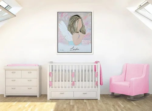 Vista 3 de GICLEE PRINT ART Abstract Girl Angel Painting Canvas Print Oil Painting Home Decor Wall Decor Housewarming Gift Blue Pink Guardian Angel