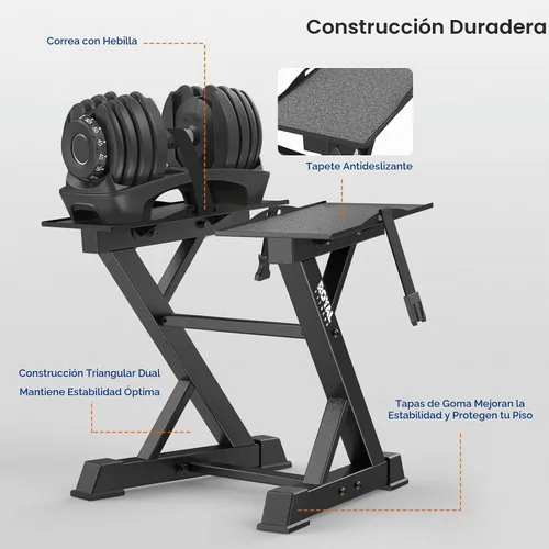 Vista 3 de Estante Ajustable para Mancuernas Estante de Pesas Resistente, Soporte de Almacenamiento de Mancuernas para Gimnasio en Casa con Base