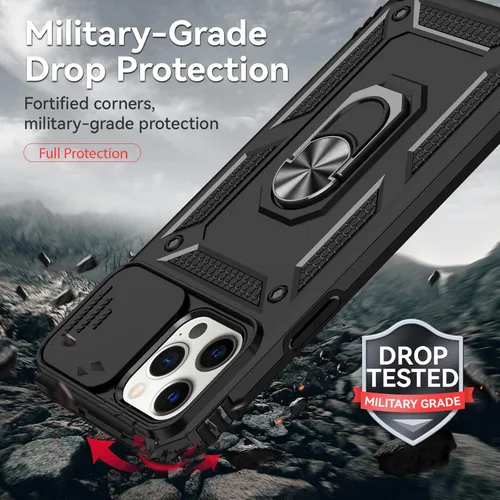 Vista 3 de HNHYGETE Funda para iPhone 12 Pro Max con protector de pantalla: [grado militar de 20 pies probada en caídas] Funda protectora para cámara Negro