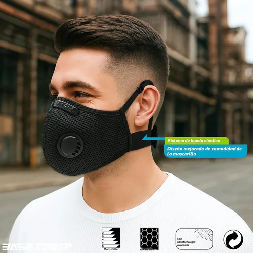 Vista 2 de BASE CAMP M Plus Máscara antipolvo, Máscara facial reutilizable y transpirable con 6 filtros de carbón activado para carpintería, construcción
