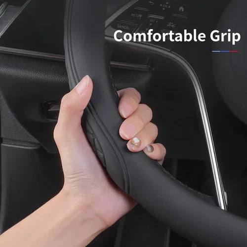 Vista 4 de Funda de cuero para volante compatible con Volkswagen VW Tiguan Atlas ID.4 Taos Golf Passat Jetta Polo Beetle Touareg Cross Sport Accesorios