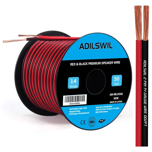Vista 7 de Cable de altavoz de 12 AWG de 50 pies, 2 conductores eléctricos de conexión de cable rojo negro, tiras de iluminación LED, cable de extensión