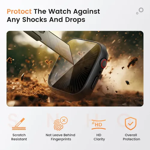 Vista 5 de Goton Funda impermeable con protector de pantalla para Apple Watch, película de vidrio templado antiespía para iWatch, carcasa de policarbonato