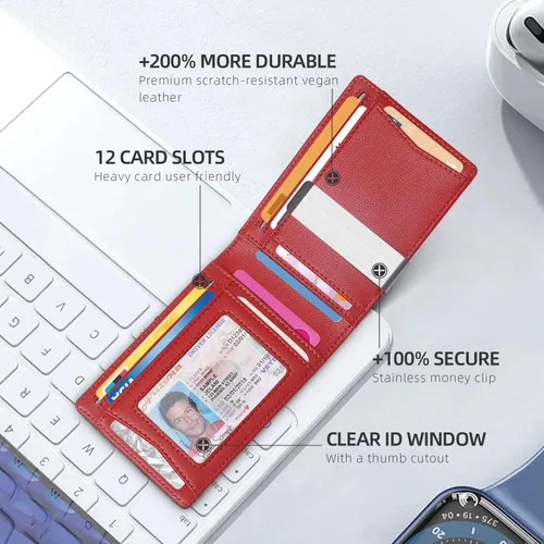 Vista 76 de Zitahli - Billeteras delgadas RFID para hombres, billetera de cuero flexible con clip de dinero, cartera minimalista con bolsillo frontal