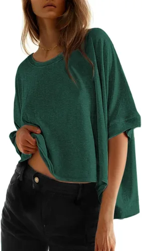 Vista 31 de Dokotoo -Camisetas de verano para mujer, color liso, holgadas, de gran tamaño, básicas