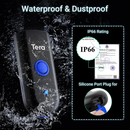 Vista 3 de Tera Mini escáner de código de barras 1D: escáner láser inalámbrico impermeable de bolsillo 3 en 1 compatible con Bluetooth USB con cable portátil