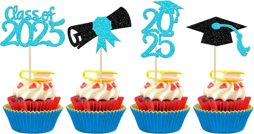Vista 38 de 30 piezas de decoración para cupcakes de graduación para la clase de 2026 con purpurina brillante para el futuro diploma hecho 2026 Felicidades