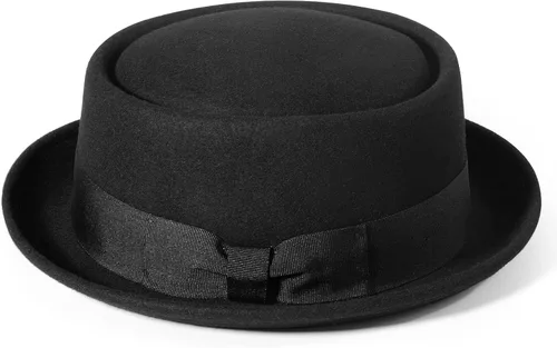 Vista 3 de Pork Pie Hats for MenWomen, 100% Wool Felt Hat Stout Porkpie Breaking Bad Hat Flat Top Fedora Hats Boater Derby Crushable