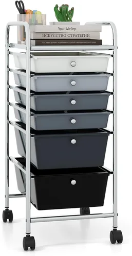 Vista 13 de Giantex Carro Organizador con 6 Cajones, con Ruedas, para Herramientas, Papel de Recortes, Hogar, Oficina, Escuela, Carro Utilitario Móvil Multiusos