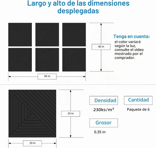 Vista 2 de CIUIUTIC - Paneles acústicos de pared, paquete de 6 paneles acústicos de 20 x 20 pulgadas, paneles acústicos decorativos, arte de pared absorbente