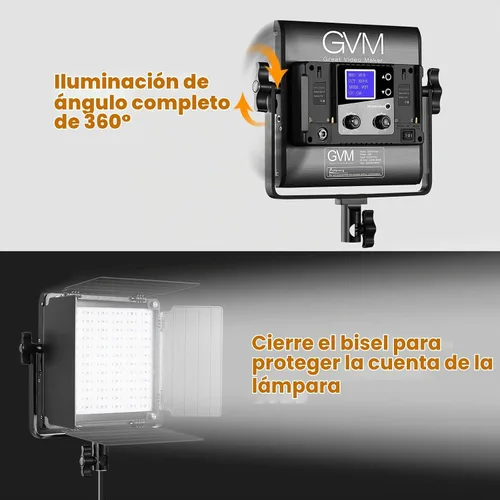 Vista 8 de GVM - Luz de video LED RGB con soporte de trípode, kit de iluminación de estudio con panel de control de aplicación, 3200K-5600K regulable, CRI97