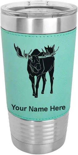 Vista 20 de LaserGram Vaso aislado al vacío de 20 onzas, alce, grabado personalizado incluido (piel sintética, estilo béisbol)