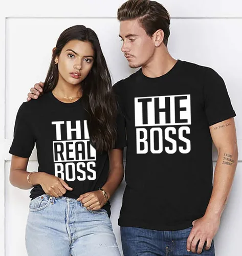 Vista 5 de Camisas a juego para parejas, camisas de Boss y The Real Boss, camisas para él y ella