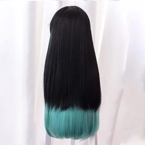 Vista 4 de Peluca larga recta Cosplay Cosplay Tokitou Muichirou para Demon Slaye Anime Kimetsu no Yaiba Personajes de Halloween Juega Pelucas Cosplay