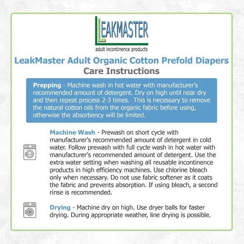 Vista 6 de LeakMaster Pañal orgánico de tela preplegado para adultos, tamaño pequeño (26 a 32 pulgadas de cintura), 100% algodón orgánico tejido de pájaro