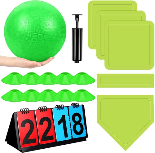 Vista 11 de Jenaai Juego de Kickball Deportivo de 18 Piezas Incluye Pelota de Patio de Juegos 5 Bases de Goma Plegables Bomba de Pelota Marcador Bolsa de Red 10