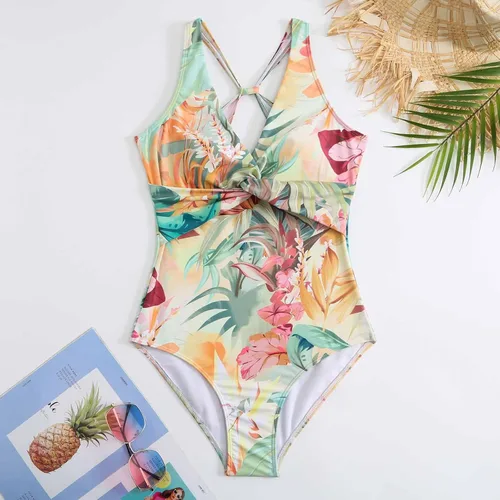 Vista 6 de Womens 2023 Summer Bikini Set 2 Piece Boho Vintage Print Halter Tummy Control Strappy Swimsuits with Maxi Wrap Skirt