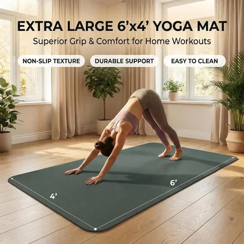 Vista 5 de Esterilla grande de yoga de 6'x 4' (72"x 48") — Esterilla de ejercicio extra ancha de 1/4" y 1/3" de 183cm x 122cm, gran esterilla de ejercicio