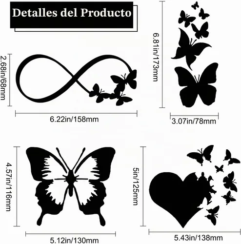 Vista 2 de GORGECRAFT Calcomanías de vinilo de 8 hojas para automóvil, calcomanías reflectantes con láser negro con mariposas infinitas, corazones y alas