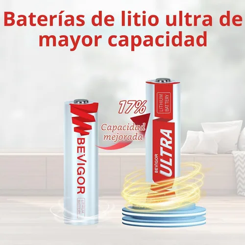 Vista 5 de BEVIGOR Baterías de litio AA, pilas AA, paquete de 4 baterías de litio AA de 1.5 V, batería doble A, pilas AA de mayor duración para linterna