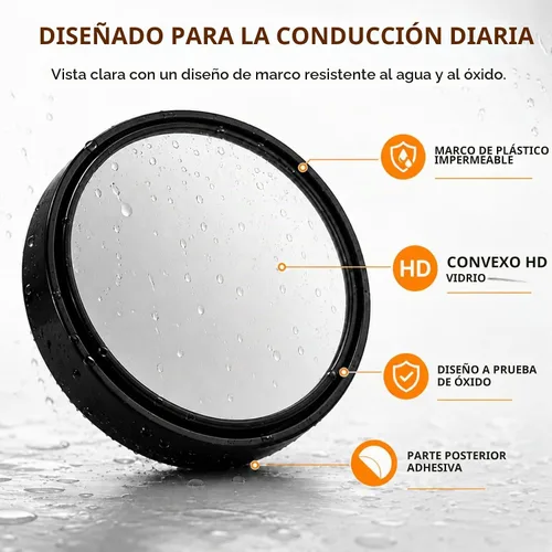 Vista 2 de Espejo retrovisor convexo redondo de vidrio HD de 2 pulgadas con marco, espejo de punto ciego para automóvil, gran angular de 360 grados con parte