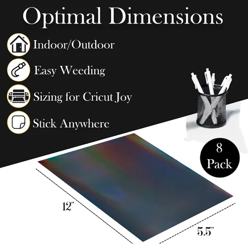 Vista 2 de Vinilo Metálico Negro Holográfico y Vinilo Oil Slick Permanente para Cricut Joy: [8PK, 5.5" x 12" pulgadas] Láminas Permanentes de Cromo Negro