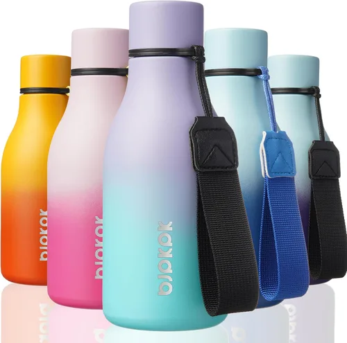 Vista 64 de BJPKPK Botellas de agua aisladas, botella de agua de metal de acero inoxidable de 12 onzas con correa, sin BPA a prueba de fugas, jarras, tazas