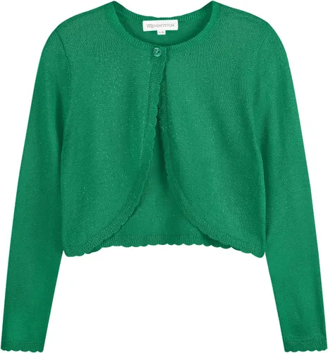 Vista 6 de Bolero de manga larga con brillo para niñas, cardigan con cierre de botón, de punto, para niñas de 3 a 12 años Negro