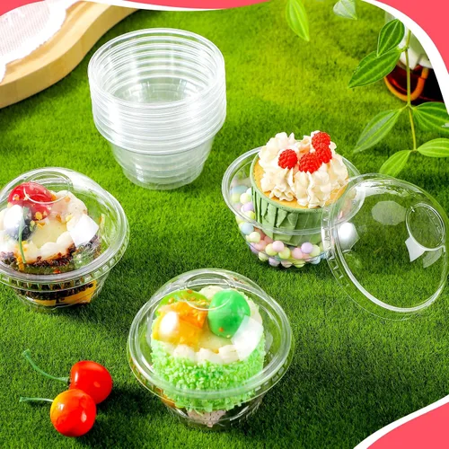 Vista 5 de Juego de 200 vasos de postre de plástico transparente de 5 onzas a granel con tapas desechables para frutas Party Plastic Dessert Fruit Cups for
