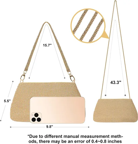 Vista 6 de Desy & Feeci Bolso de noche para mujer, bolso de mano completo con diamantes de imitación para mujer, dama, niña, novia, graduación, cóctel, fiesta