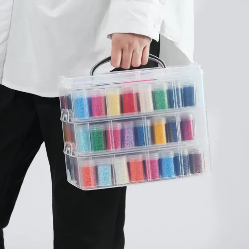 Vista 7 de Douorgan Contenedores de almacenamiento de pintura de diamante de 3 niveles, organizador portátil de cuentas y caja de almacenamiento, organizadores