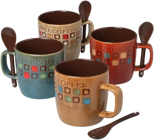 Vista 5 de Mr. Coffee Bliss - Juego de Tazas de Gres con Diseño Surtido de 4 Unidades (1 Paquete) de 20 Onzas