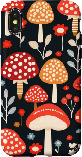 Vista 4 de Funda con estampado de hongos estéticos para iPhone 15 con diseño de hongos retro adorable
