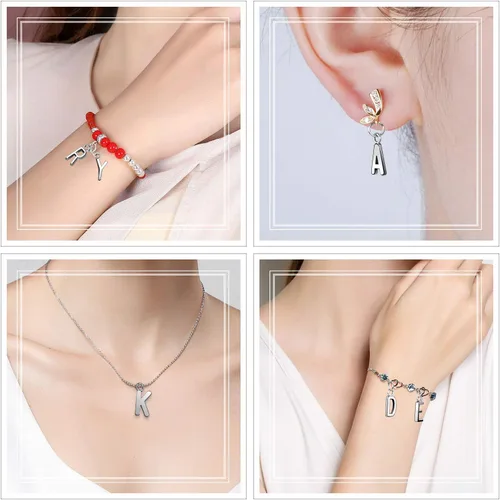Vista 6 de SANNIX 156 piezas/6 juegos alfabeto ABC letras Charms Capital A-Z Charms DIY pulsera collar colgantes con 200 piezas abiertos Jump anillos