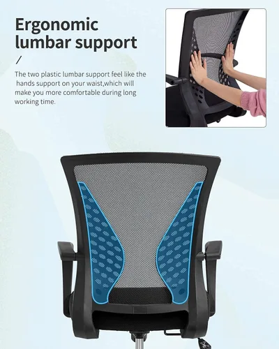 Vista 4 de Silla de oficina, silla de escritorio giratoria con respaldo medio con reposabrazos, soporte lumbar de malla, silla de computadora, altura