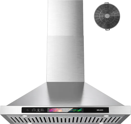 Vista 10 de Campana extractora de 30 pulgadas, 900 CFM de montaje en pared con control de voz, gestos y táctil, campana de ventilación de cocina de acero