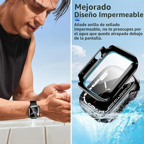 Vista 3 de Goton - Funda impermeable para Apple Watch 38 mm Series 3 2 1, protector de pantalla de vidrio templado, protección completa de policarbonato duro