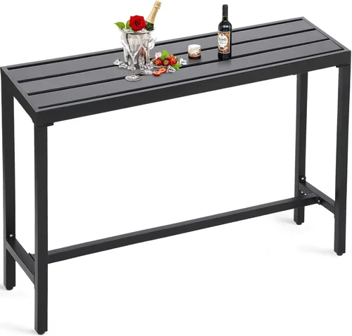 Vista 9 de Mesa de bar al aire libre, mesas de barra de altura de mostrador de patio, mesa de bar rectangular de 47 pulgadas para patio, jardín, balcón, junto