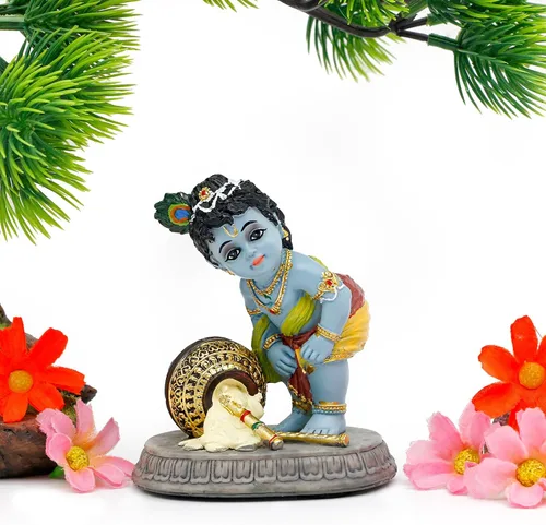 Vista 7 de Estatua de ídolo hindú de Krishna – 3.7 pulgadas de alto pequeño ladrón de mantequilla Makhan para decoración de tablero de automóvil, regalo
