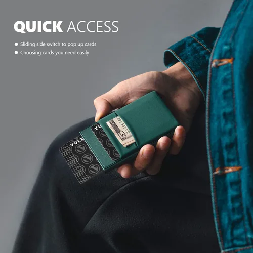 Vista 27 de VULKIT Billetera minimalista con ventana de identificación y bolsillo EDC con bolsillo desplegable para tarjetas de crédito y bloqueo RFID, diseño