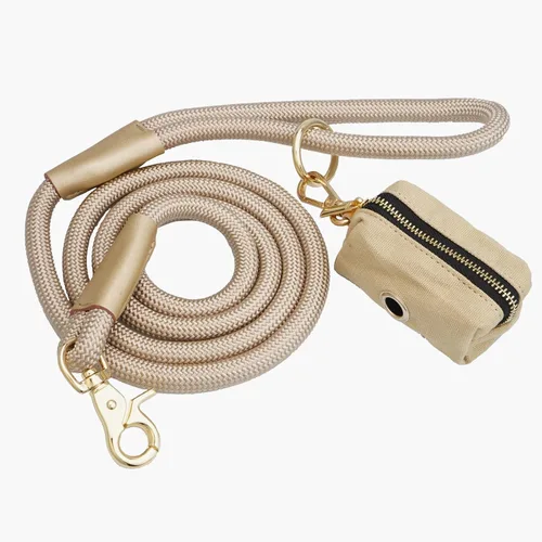 Vista 2 de Correa de cuerda de nailon para perro de 5 pies con soporte para bolsa de excrementos, correa de perro resistente a presión, cómoda correa de cuerda