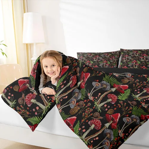 Vista 7 de Feelyou Lindo juego de edredón decorativo de hongos para niños, edredón de hongos de dibujos animados para niños y adolescentes, juego de ropa