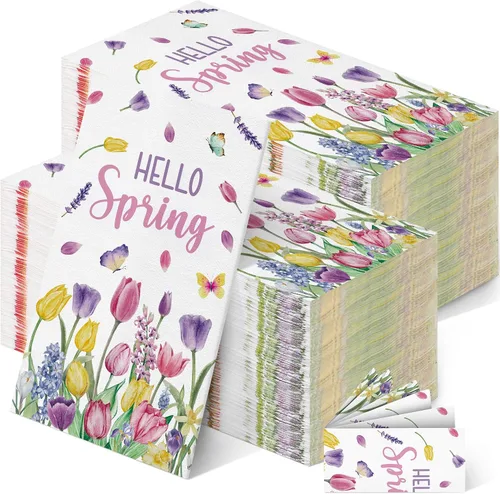 Vista 8 de Chiisong 200 servilletas de huevo de Pascua a granel, servilletas desechables de papel de acuarela floral de primavera con texto en inglés "He Is