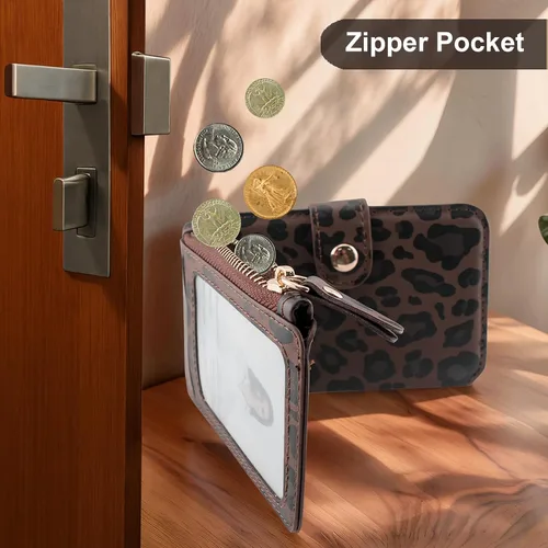 Vista 4 de Cartera con llavero, tarjetero con bloqueo RFID de piel, funda para tarjetas de crédito con cremallera para mujer